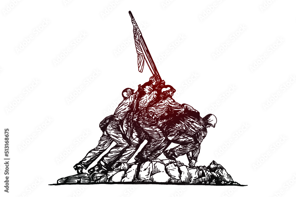 The US Marine Corps War Memorial - Hand drawn - Out line Stock Vector
