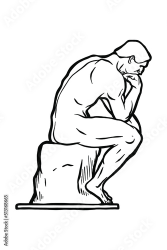 The Thinker statue Vector hand drawing photo