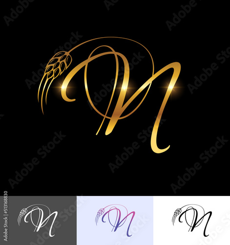 golden wheat monogram initial letter N