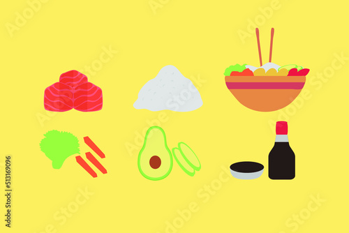 poke bowl design vector flat illustration