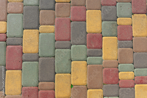 Fototapeta Naklejka Na Ścianę i Meble -  Colored pavement. Colored stone pavement. Background of colorful paving stones