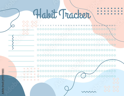 Habit Tracker. Monthly planner habit tracker template.
