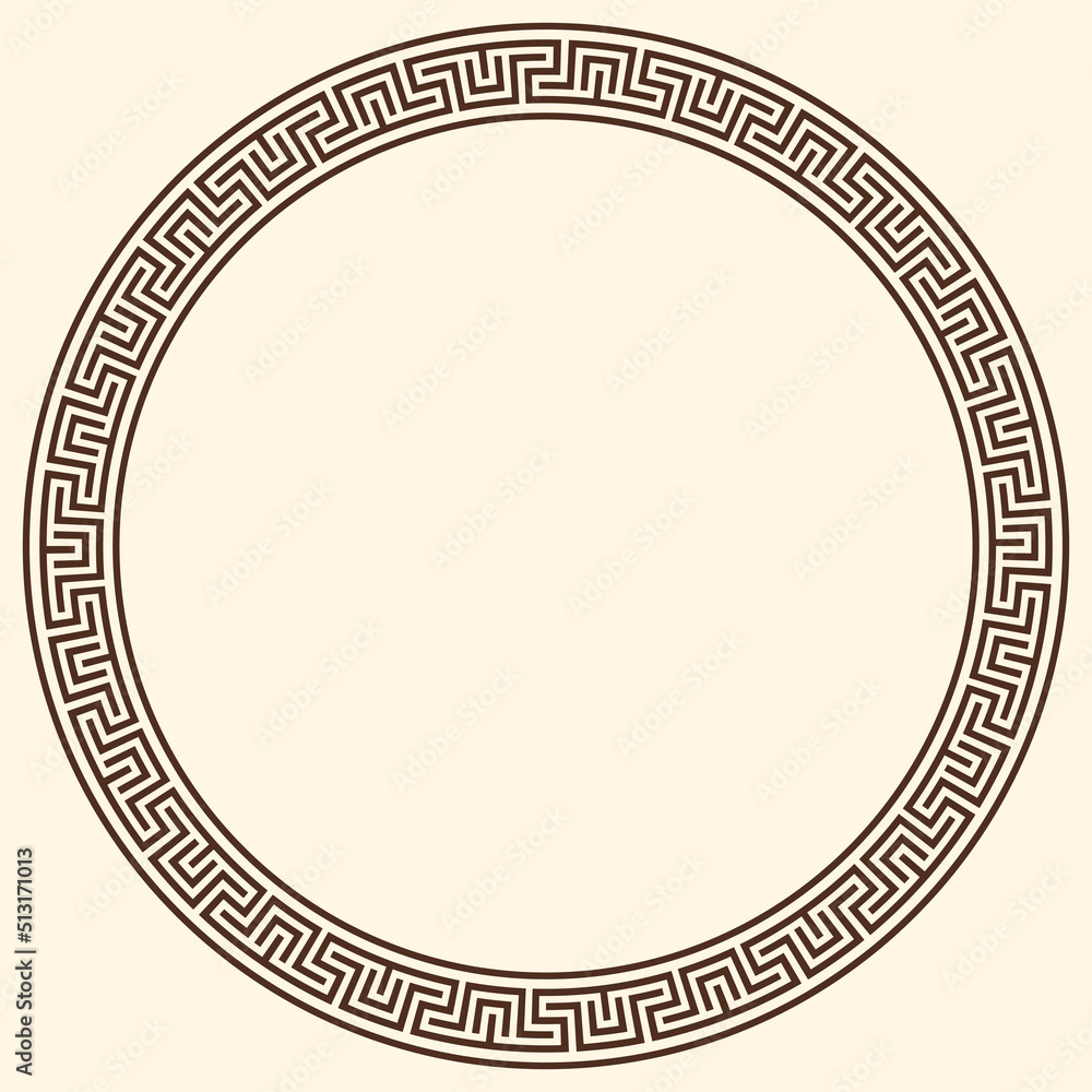 Greek key pattern, round frame. Decorative ancient meander, greece border ornament with repeated geometric motif. Vector EPS10. Greek key pattern, round frame. Decorative ancient meander, greece border ornament with repeated geometric motif. Vector EPS10.