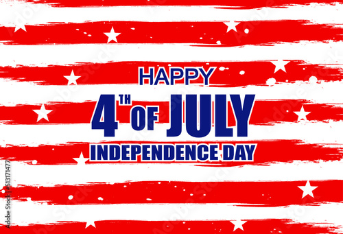 ็Happy 4th of July Independence day USA. Design with color tone american flag. vector.