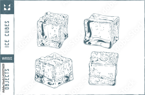  Ice Cubes Vector illustration - Hand drawn - Out line