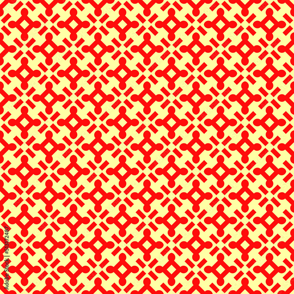 Seamless pattern design . Repeated red figures on yellow background. Symmetric abstract wallpaper. Grid motif. For digital paper, page fills, web desing, surface textures. Vector art illustration Seamless pattern design . Repeated red figures on yellow background. Symmetric abstract wallpaper. Grid motif. For digital paper, page fills, web desing, surface textures. Vector art illustration