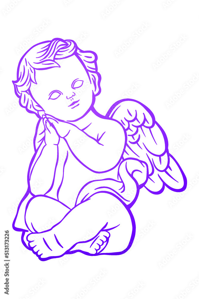 Little white guardian angel - Hand drawn - Out line Little white guardian angel - Hand drawn - Out line