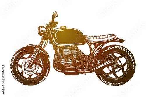 Fotografiet Cafe racer motorcycle Vector illustration - Hand drawn
