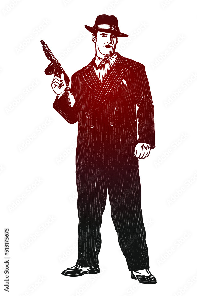 Armed mafia boss Vector illustration - Hand drawn - Out line Armed mafia boss Vector illustration - Hand drawn - Out line