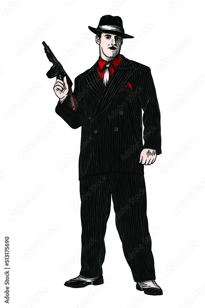 Armed mafia boss Vector illustration - Hand drawn Stock Vector | Adobe ...