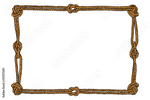 Yellow rope woven vector border with rope knots - Hand drawn