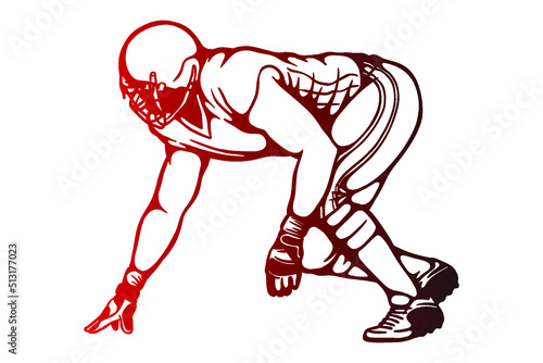 American footballers are ready to start a game vector illustration - Hand drawn - Out line