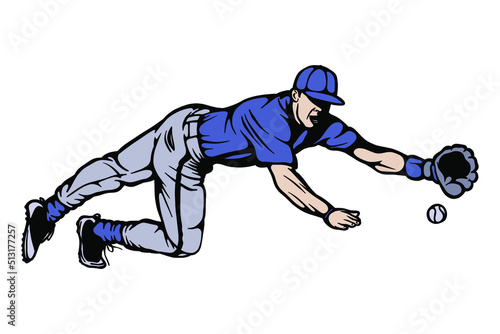 Baseball shortstop catches the ball Vector illustration - Hand drawn