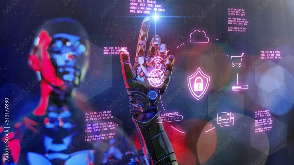 Cybersecurity cybercrime internet scam, crypto currency investment digital network technology computer virus attack risk protection, identity encryption privacy data hacking, abstract AI 3D robot