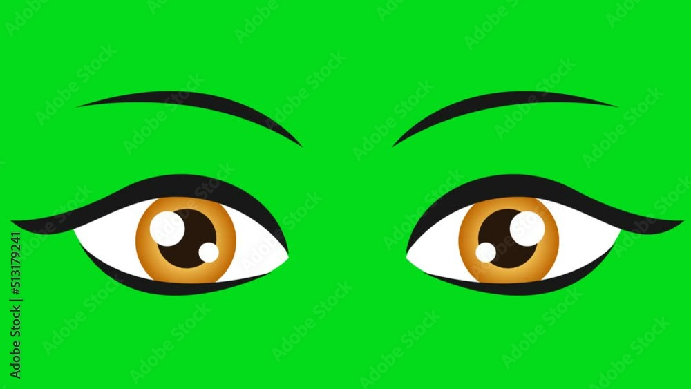 Cartoon woman eyes on a green background. Cartoon eyes with alpha channel. Key color, color key, alpha channel. Cartoon woman eyes on a green background. Cartoon eyes with alpha channel. Key color, color key, alpha channel.