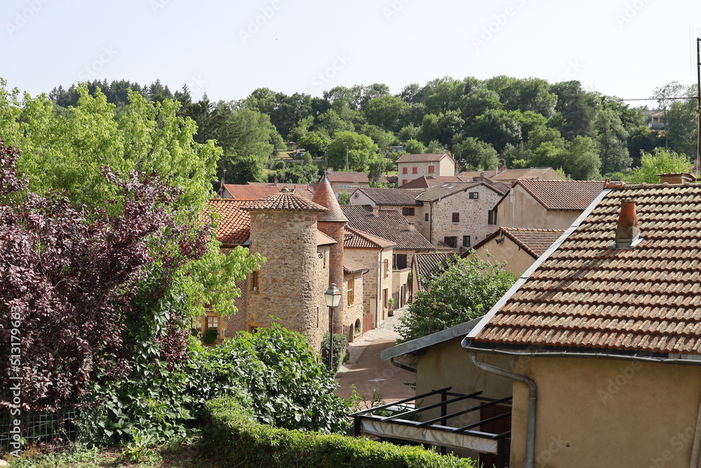 Vue d'ensemble du village, village Le Crozet, département de la Loire, France