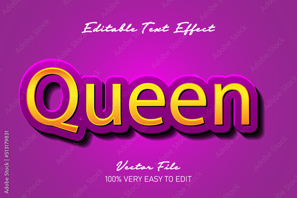 Queen 3d vector text effect fully editable high quality Queen 3d vector text effect fully editable high quality