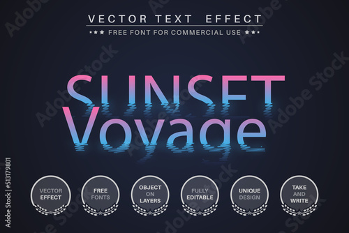 Sunset 3d vector text effect fully editable high quality