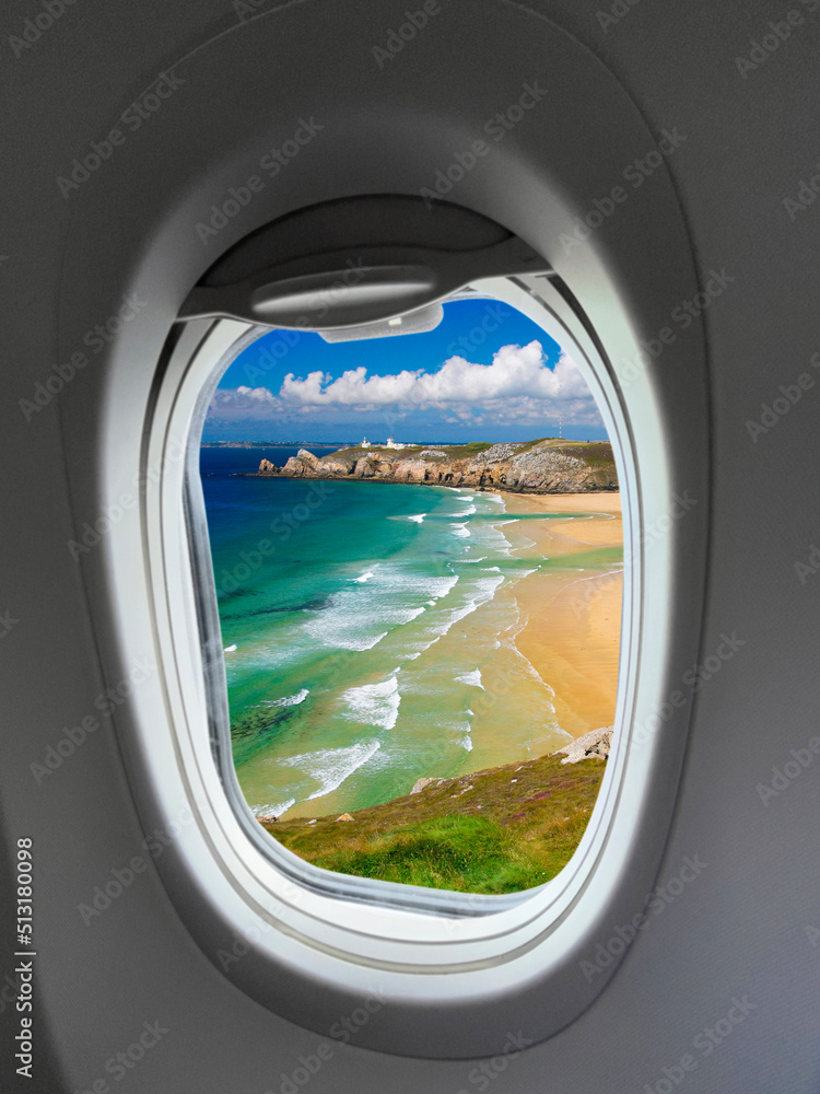view of the sea through the aircraft porthole view of the sea through the aircraft porthole