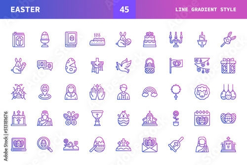 Easter icons set. Line gradient set of happy easter day vector icons for web design isolated on white background. Can used for digital product, presentation, UI and many more.