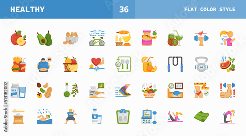 Healthy icon set flat color of vector icons. Can used for digital product, presentation, UI and many more.
