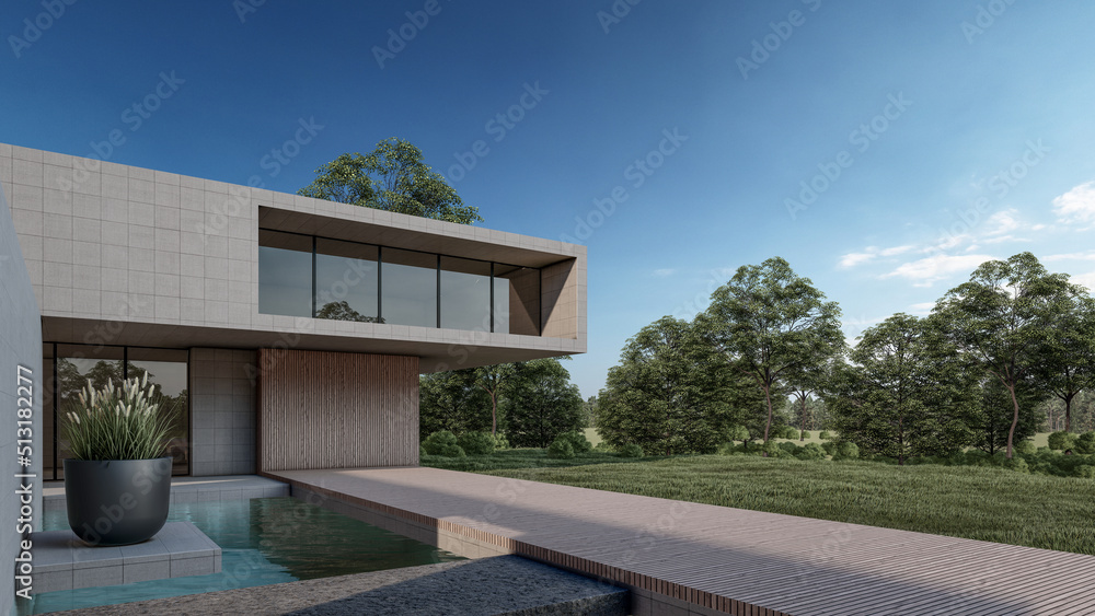 Fototapeta premium 3D rendering illustration of modern house with natural Landscape