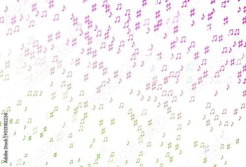 Light Pink  Green vector backdrop with music notes.