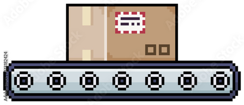 Pixel art belt with cardboard box. industrial belt vector icon for 8bit game on white background
