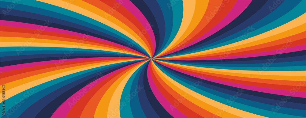 Fototapeta premium Cool panoramic, colorful sunbeam vortex background, banner. Vector illustration. Dimension 3:1.