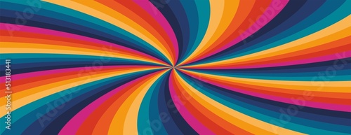 Cool panoramic, colorful sunbeam vortex background, banner. Vector illustration. Dimension 3:1.
