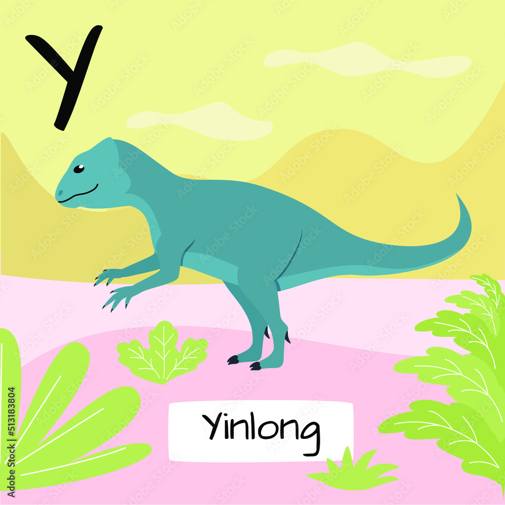 Yinlong dinosaur. Letter T. Children's alphabet education. Vector illustration of a prehistoric dinosaur. Yinlong dinosaur. Letter T. Children's alphabet education. Vector illustration of a prehistoric dinosaur.