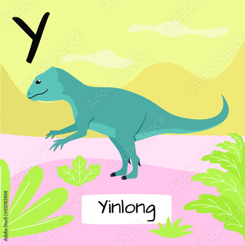 Yinlong dinosaur. Letter T. Children s alphabet education. Vector illustration of a prehistoric dinosaur.