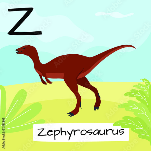 Zephyrosaurus dinosaur. Letter T. Children s alphabet education. Vector illustration of a prehistoric dinosaur.