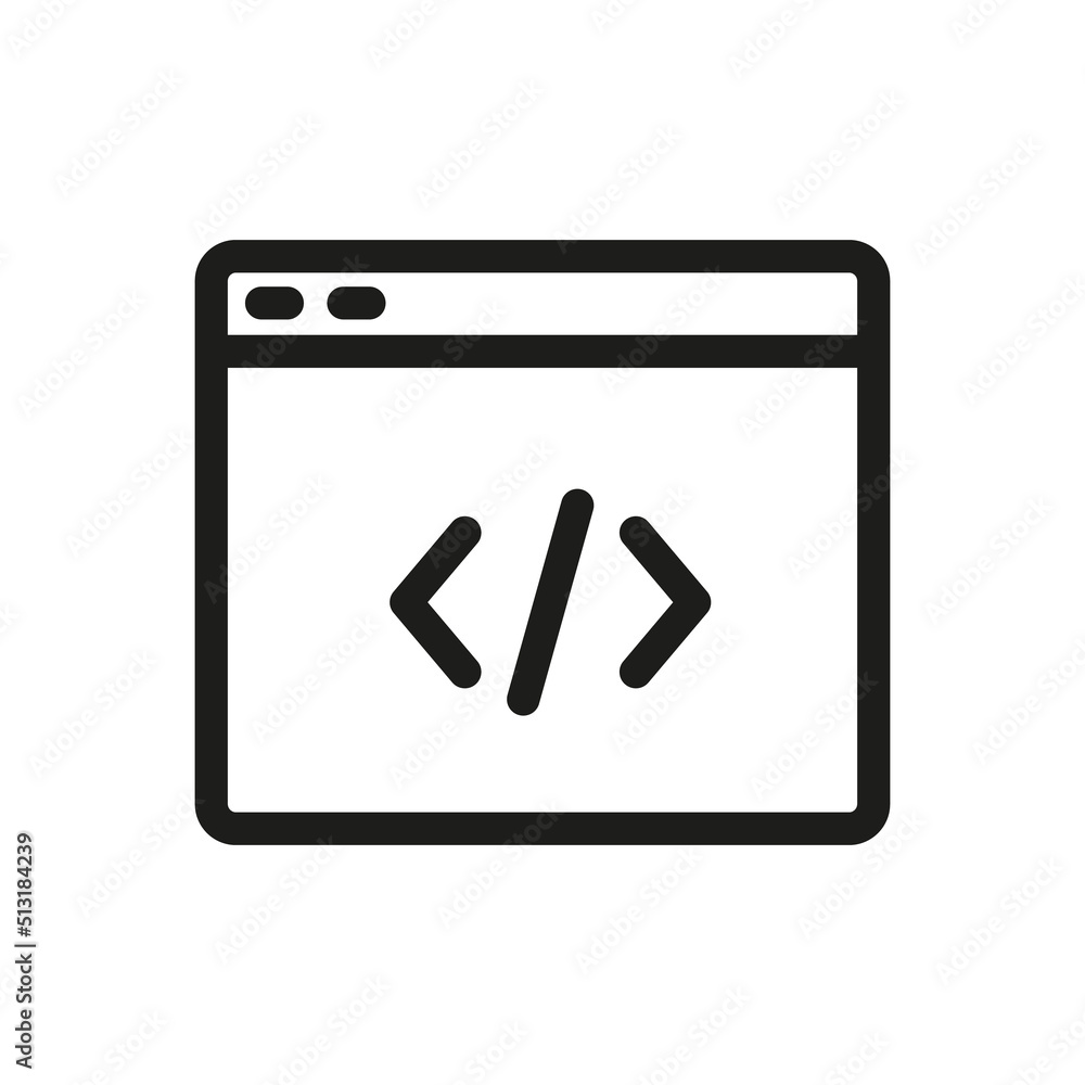 Code window vector icon, Coding symbol. Programming, code, application icon Code window vector icon, Coding symbol. Programming, code, application icon