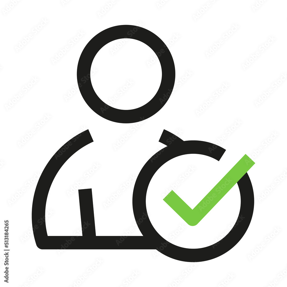Profile approved icon. Check mark. Check Customer icon. Editable Line Vector. Profile approved icon. Check mark. Check Customer icon. Editable Line Vector.