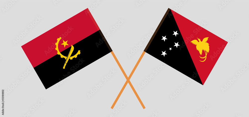 Crossed flags of Angola and Papua New Guinea. Official colors. Correct proportion Crossed flags of Angola and Papua New Guinea. Official colors. Correct proportion