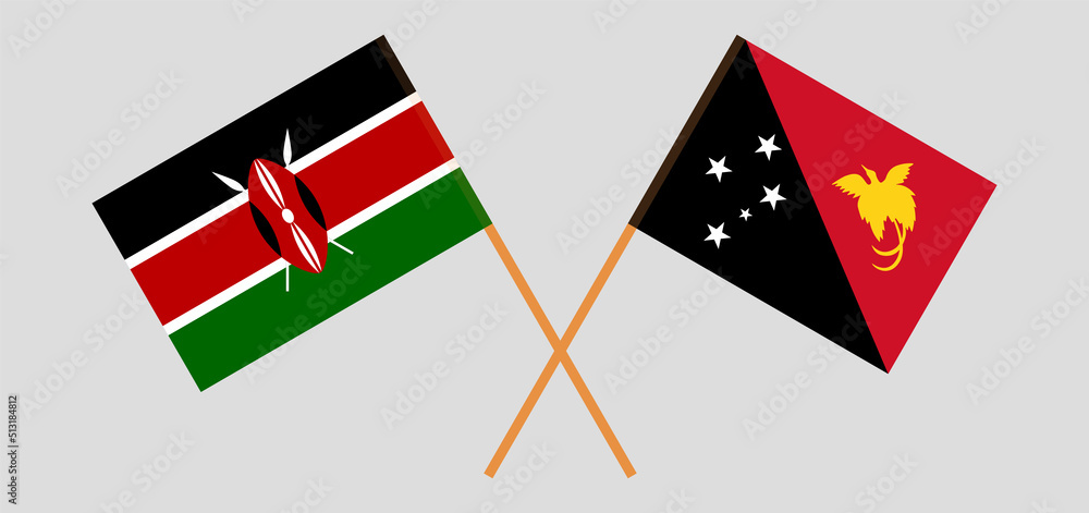 Crossed flags of Kenya and Papua New Guinea. Official colors. Correct proportion Crossed flags of Kenya and Papua New Guinea. Official colors. Correct proportion