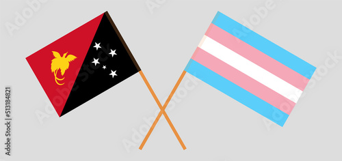 Crossed flags of Papua New Guinea and Transgender Pride. Official colors. Correct proportion