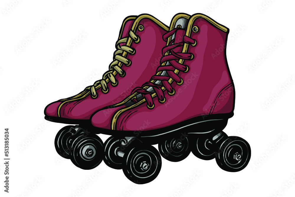 Retro roller skates vector illustration Hand drawn Stock Vector