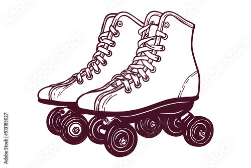 Retro roller skates - vector illustration - Hand drawn - Out line photo