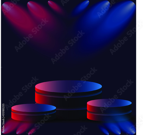 3d podium highlighted lights on dark background