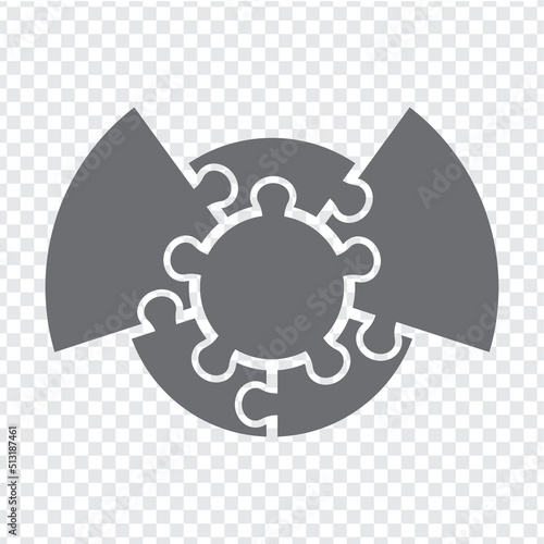 Simple icon circle puzzle in gray. Simple icon puzzle of the five elements  on transparent background for your web site design, app, UI. EPS10.