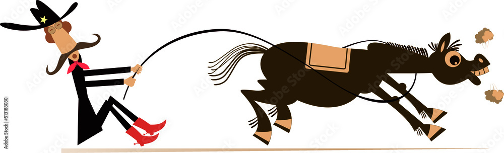 Cartoon Horseless Rodeo Cartoon rider lassoes a horse. Rodeo. Farmer or cowboy tries to stop ...