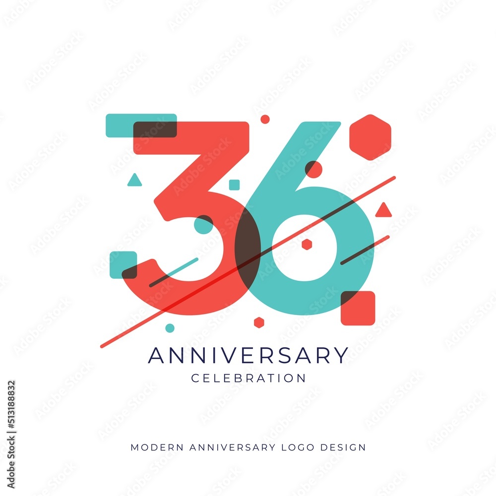 36 years anniversary celebration logo design template vector - obrazy, fototapety, plakaty 