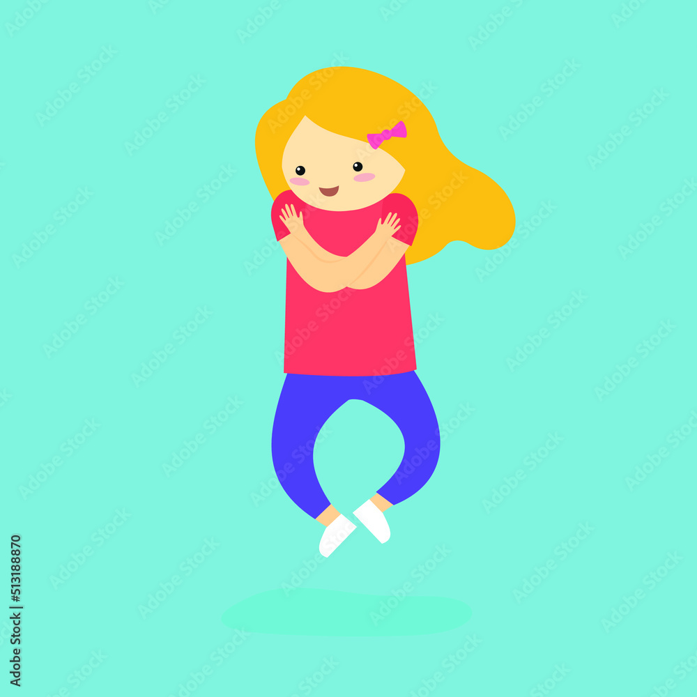 The girl does exercises, crossed her arms and bent her legs The girl does exercises, crossed her arms and bent her legs