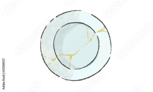 お皿　金継ぎの主線有りイラスト