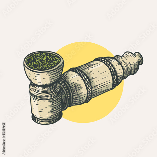 Wooden hashish pipe illustration