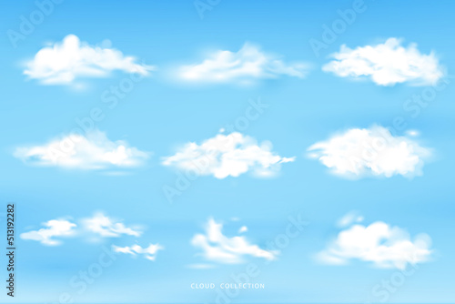 Set of could vector illustration on summer blue sky background