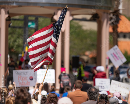 Protester Waving the American Flag at the ‘Bans Off Our Bodies’ Protests Defending Abortion Rights