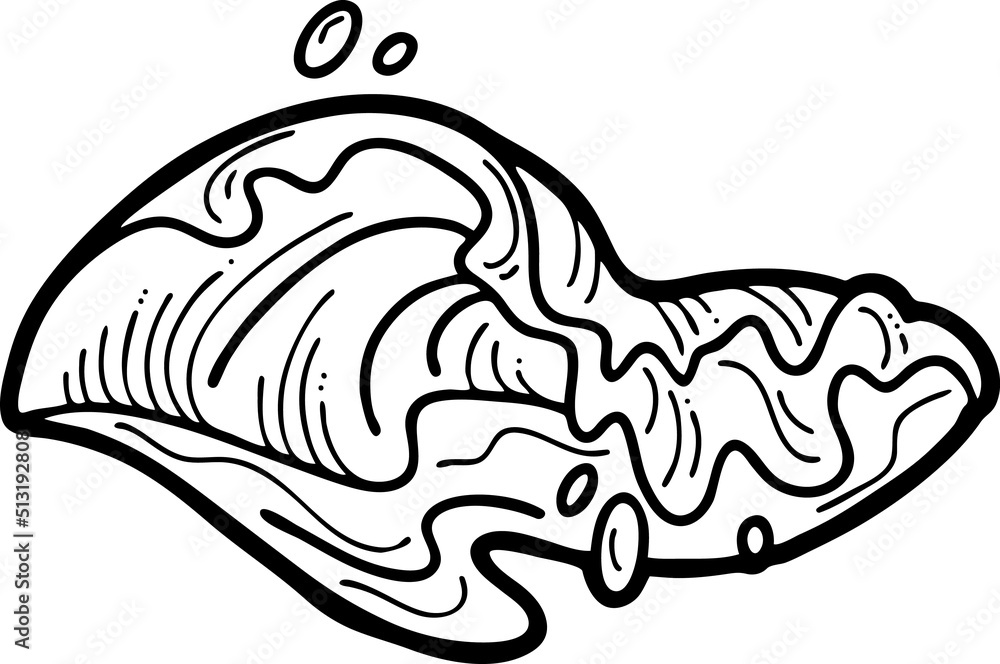 Obraz premium Sea wave, powerful splash energy of nature. Nautical ocean theme with ocean storm, summer holiday. For surfing and sailing decoration element. Hand drawn vector illustration. Cartoon style drawing.